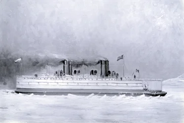 Yard no. 647, Baikal. Foto van een schilderij van de ijsbrekende treinveerboot Baikal in dienst